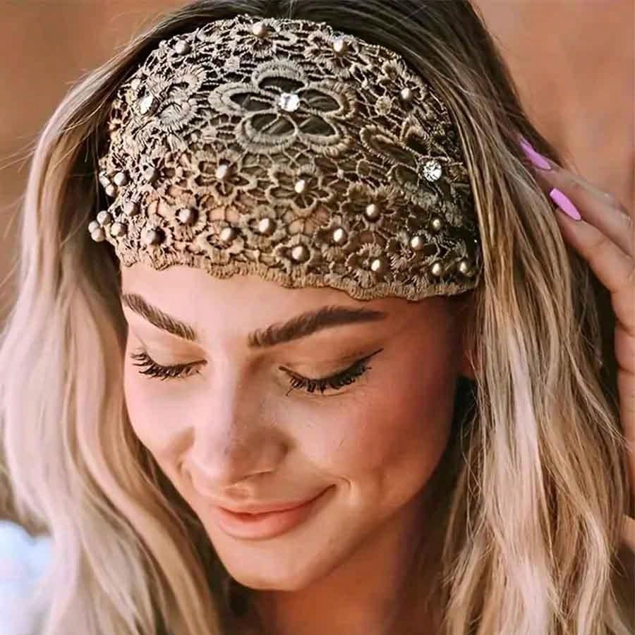 1pc, 4styles, Elegant Hollow Out Lace Flower Headband, Faux Pearl Charm