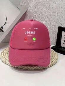 1入女性y2k風格戶外可調節網狀棒球帽,印有手機設計,非常適合春/秋、旅遊、海灘假期以及男士防曬 - 玫紅色 - 查看 2