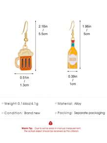 1對不對稱啤酒杯和啤酒瓶造型耳環 - 銀色 - 查看 4