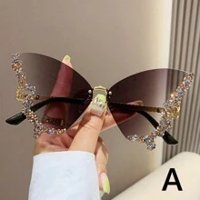 奢华水钻蝴蝶时尚眼镜，Y2K 复古无框超大派对眼镜，男女皆宜 - 彩色 - 查看 20