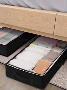 1PC Portable Clothing Storage Bag Under Fabric Bed, Pants Storage Box, Quilt Storage Box, And Bed Miscellaneous Storage Box - Black - View 4