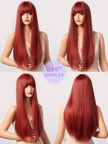 角色扮演 Makima 假髮橘紅色漸變色長直假髮女式合成假髮帶瀏海耐熱纖維假髮 - 紅色 - 查看 6