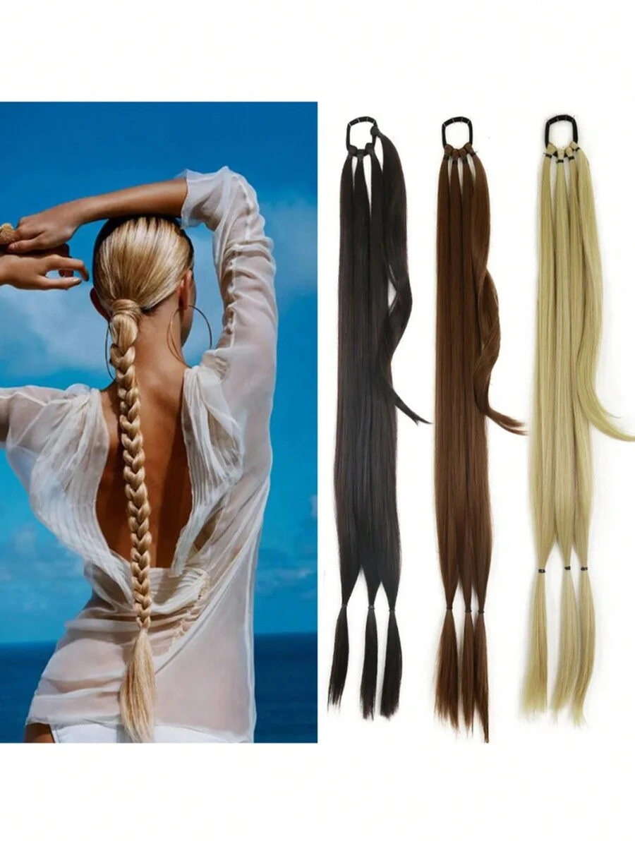 髮帶的長辮子馬尾辮直環繞式接髮馬尾辮天然柔軟合成髮片適合女士日常佩戴 26 英寸 30 英寸 34 英寸 1 件淺棕色 - Light Brown - 查看 1