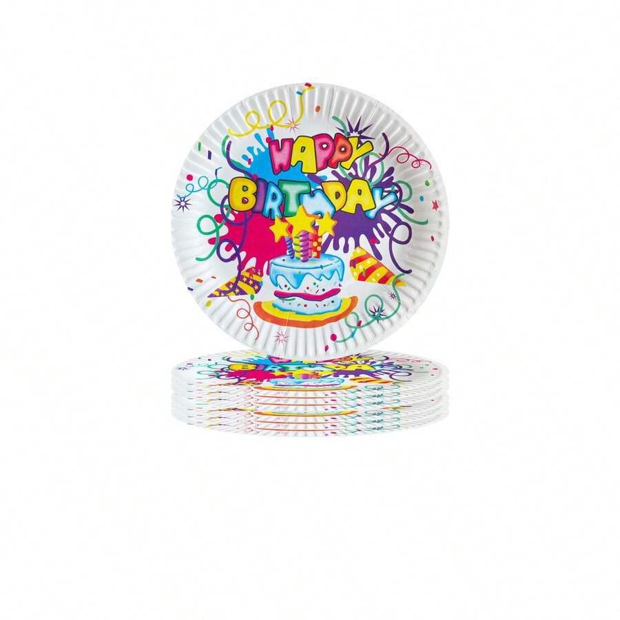 10入/組9英吋蛋糕圖案圓紙盤,適用於彩虹蛋糕主題派對和家庭聚會裝飾 - 彩色 - 查看 1