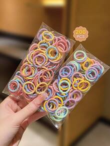 2packs/200pcs Kids' Colored Basic Hair Ties, Non-Damaging Elastic Ponytail Holders - Multicolor - View 6