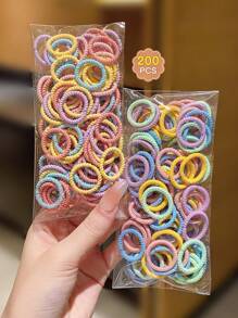 2packs/200pcs Kids' Colored Basic Hair Ties, Non-Damaging Elastic Ponytail Holders - Multicolor - View 4
