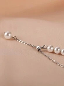 Fashionable Pearl Pendant Necklace Simple, Luxurious Chain For Sweater, Collarbone Chain, Suitable For Women's Daily Wear, Perfect Gift For Mom For Autumn, Winter - White - View 4