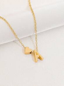 1 件简约时尚心形字母细节吊坠项链适合男女日常佩戴情人节、妈妈、母亲、母亲节、礼物