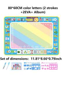 80*60cm豐富多彩字母設計大尺寸水彩畫布墊,配有2支筆、2個eva印章和著色本,適用於兒童繪畫玩具 - 彩色 - 查看 6