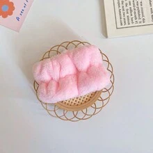 3pcs/Set European And American Style Coral Fleece Headband And Wristband Combo For Women, With Anti-Slip And Self-Adhesive Tape, Pre-Made Hair Ties - Pink - View 3