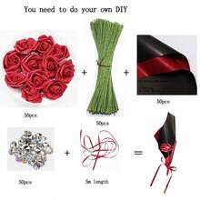 50入組50支含莖5cm泡沫紅色人造花,包括50張紅色和黑色紙板和5m絲帶,50顆樹脂鑽石用於diy花束,工藝品,婚禮周年慶,生日,情人節,新年禮品,母親節和父親節禮品,聖誕禮品,派對裝飾,花藝和家居裝飾,婚禮裝飾 - 紅色 - 查看 3