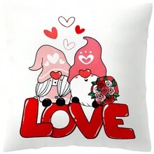 4入組情人節枕套批發,紅色短毛絨印花心形抱枕套,節日裝飾靠墊套,適用於床上/沙發上 - 杏色 - 查看 7