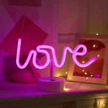 Shenzhi Tech 1pc Love Letter LED Neon Sign,Atmosphere Lighting Battery Or USB Powered Night Light For Home,Birthday,Wedding,Bedroom Decor - Pink - View 2