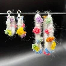 甜美彩虹色編織繩包覆女式耳環3cm/6cm，手工製作316L不銹鋼耳夾，最佳閨蜜禮品配件 - 6CM - 查看 10