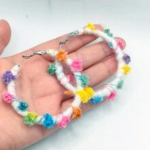 甜美彩虹色編織繩包覆女式耳環3cm/6cm，手工製作316L不銹鋼耳夾，最佳閨蜜禮品配件 - 6CM - 查看 3