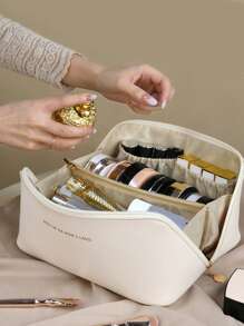 1入組仿皮雲形化妝袋和枕頭,大容量便攜式化妝箱,旅行化妝包,化妝包pu皮革 - 杏色 - 查看 1