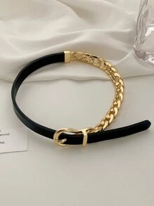 1入雙用皮革女士項鍊,ins風格,時尚短領,獨特設計,輕奢風 - 黑色 - 查看 10