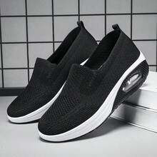 New Fashionable Casual Square Dancing Shoes, Soft And Comfortable Slip-On, Breathable Mesh Fabric, Thick Anti-Skid Sole With Shock Absorption And Height-Increase Features, Suitable For Large Feet Women - Black and White - View 8
