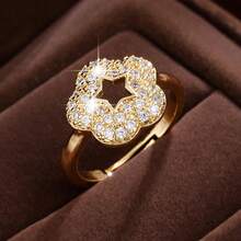 1pc Fashionable Five-Pointed Star Shaped Flower Ring With Zirconia For Women - Ring - View 3