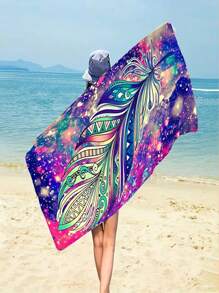 Peacock Feather Print Beach Towel Unisex - Multicolor - View 1