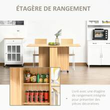 HOMCOM Table à manger pliante table de cuisine salon pliable mobile sur roulettes 140L x 80l x 74H cm 2 étagères intégrées coloris chêne - Jaune moutarde - Voir 6