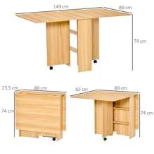 HOMCOM Table à manger pliante table de cuisine salon pliable mobile sur roulettes 140L x 80l x 74H cm 2 étagères intégrées coloris chêne - Jaune moutarde - Voir 3