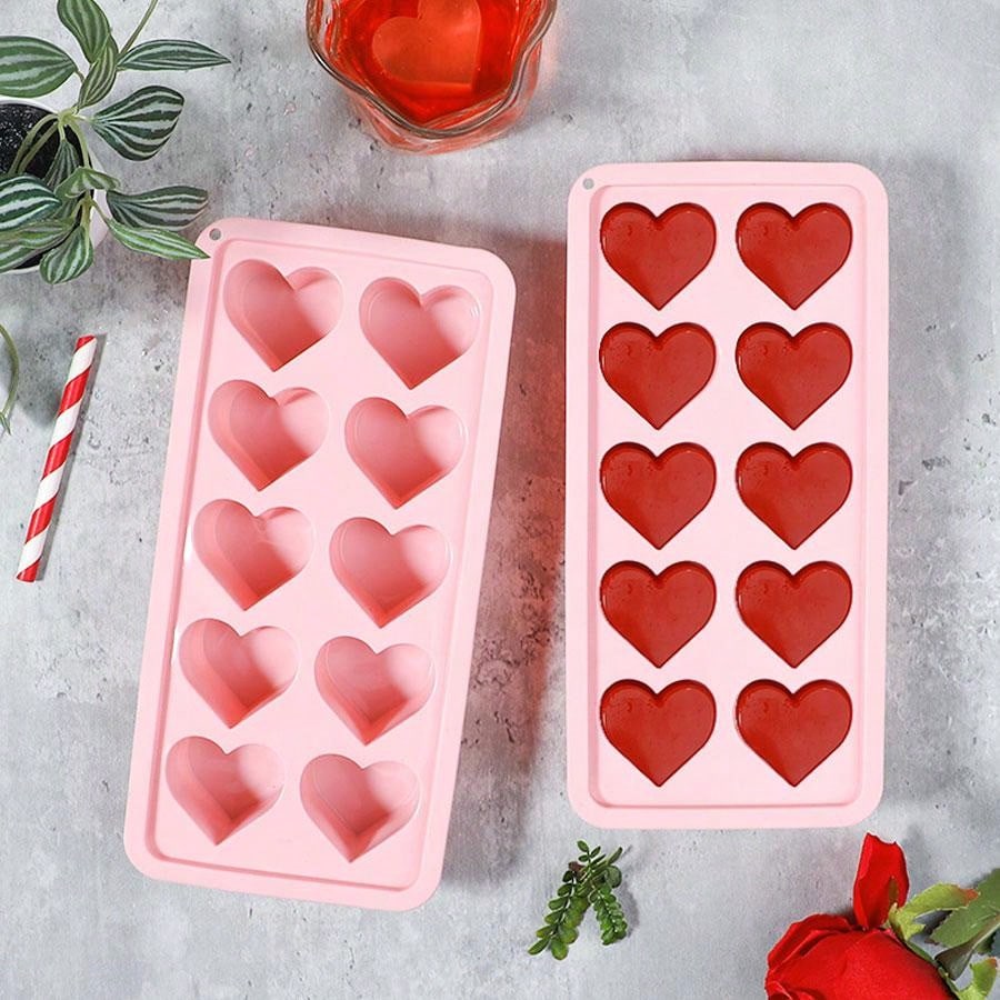 1pc Silicone Heart Shaped Ice Cube Tray, Valentine'S Day Gift, 10 Grids