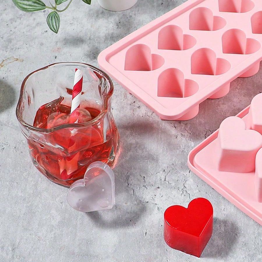 1pc Silicone Heart Shaped Ice Cube Tray, Valentine'S Day Gift, 10 Grids
