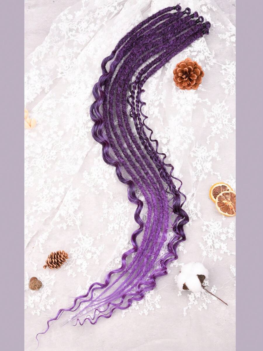 Wavy Dreadlock Extensions, 24 Inch Single Ended Thin 0.6cm Curly Dreadlock Extensions, 8pcs SE Synthetic Wavy Dreads In Black To Dark Brown Color For Women - Purple - View 1