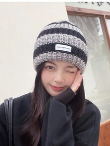 1件女士時尚多色厚針織帽子,適用於秋冬日常穿著 - 米色 - 查看 6