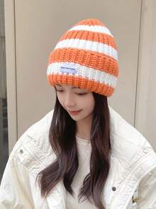 1件女士時尚多色厚針織帽子,適用於秋冬日常穿著 - 米色 - 查看 7