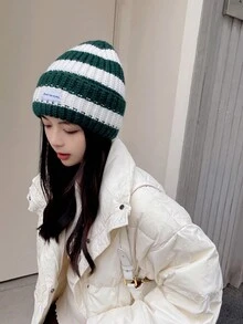 1件女士時尚多色厚針織帽子,適用於秋冬日常穿著 - 米色 - 查看 11