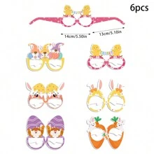 6pcs Happy Easter Paper Glasses Cute Bunny Egg Carrot Eyeglasses Frame Party Photo Props Easter Birthday Party Decorations - Multicolor - View 2