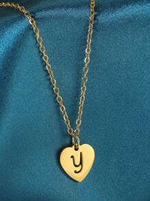 1pc Simple Stainless Steel 26 English Alphabet Pendant Necklace, Ideal Gift For Friends - Yellow Gold - View 32