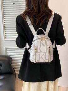 全新时尚休闲经典小号女士背包手提包 PU 牛津革多功能单肩包 - 白色 - 查看 8