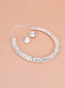3入組女孩鑽石套裝方形耳釘及項鍊,現代高端優雅耳環,多功能鏈條,時尚豪華派對珠寶套裝,適用於節日和場合 - 彩色 - 查看 2