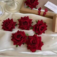 1 件红玫瑰花朵发夹，浪漫甜美发饰，适合摄影、日常佩戴、情人节和各种服装波西米亚风万圣节 - 紅色 - 查看 3