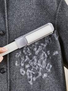 1pc Portable 2-In-1 Lint Roller & Brush For Clothes - Easy To Tear, Ideal For Hair & Dust Removing - Grey - View 2