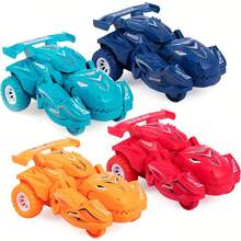 1pc Transformable Abs Dinosaur Car Toy, Impact Deformation Inertial Vehicle Suitable For Children Aged 3-6 Years Old, Blue Dinosaur's Claws,Two Colors Randomly Delivered - Orange - View 6