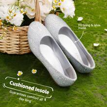 Girls Rhinestone Studded Slip On Ballet Casual Flats Dress Shoes Slip On Ballerina Flats Toddler/ Little Girl) - 銀色 - 查看 4