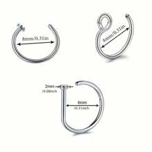 Acefun 3Pcs/Set Fake Nose Ring Hoop Fake Lip Rings 20G Faux Nose Piercing Hoop Clip On Nose Rings Non Piercing Fake Nose Septum Lip Ear Ring Faux Body Piercing Jewelry For Women Men - Multicolor - View 2