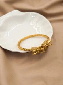 1入時尚復古不鏽鋼鍍金龍頭手鐲,適合女性日常佩戴和節日禮物 - 金色 - 查看 1