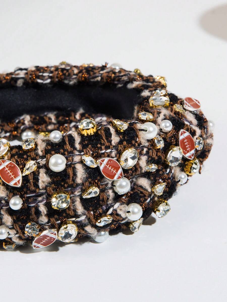 1個女士手工羊毛頭帶,時尚橄欖球系列髮帶 - 咖啡 - 查看 1