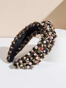 1個女士手工羊毛頭帶,時尚橄欖球系列髮帶 - 咖啡 - 查看 3