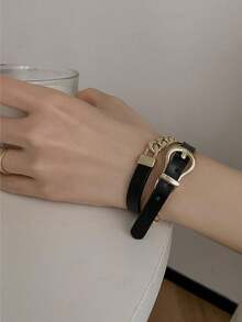 1入雙用皮革女士項鍊,ins風格,時尚短領,獨特設計,輕奢風 - 黑色 - 查看 3