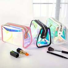 Màu hồng Laser Trong suốt Dây kéo Túi trang điểm , Nhẹ Có thể mang đi Túi mỹ phẩm , Linh hoạt Túi bảo quản Đối với phụ nữ Cô gái - Hồng - Xem 6