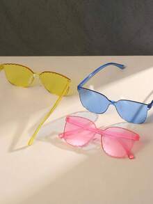 3副/套塑料镜框方形透明防晒时尚沙滩眼镜，适合夏季海滩度假、户外、旅行 - 彩色 - 查看 2