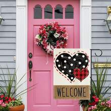 1入組情人節紅色和黑色心形庭院園林雙面印刷迎賓旗,適用於戶外庭院花園裝飾和活動裝飾（不包括鐵支架） - 彩色 - 查看 5