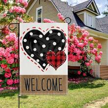 1入組情人節紅色和黑色心形庭院園林雙面印刷迎賓旗,適用於戶外庭院花園裝飾和活動裝飾（不包括鐵支架） - 彩色 - 查看 2