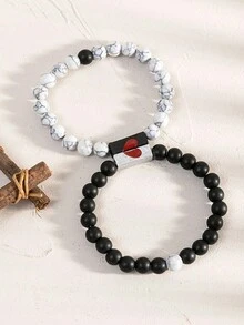 2入組青年情侶磁吸手鍊,具有niche設計感的赤鐵礦流行手鍊套裝 - 彩色 - 查看 4